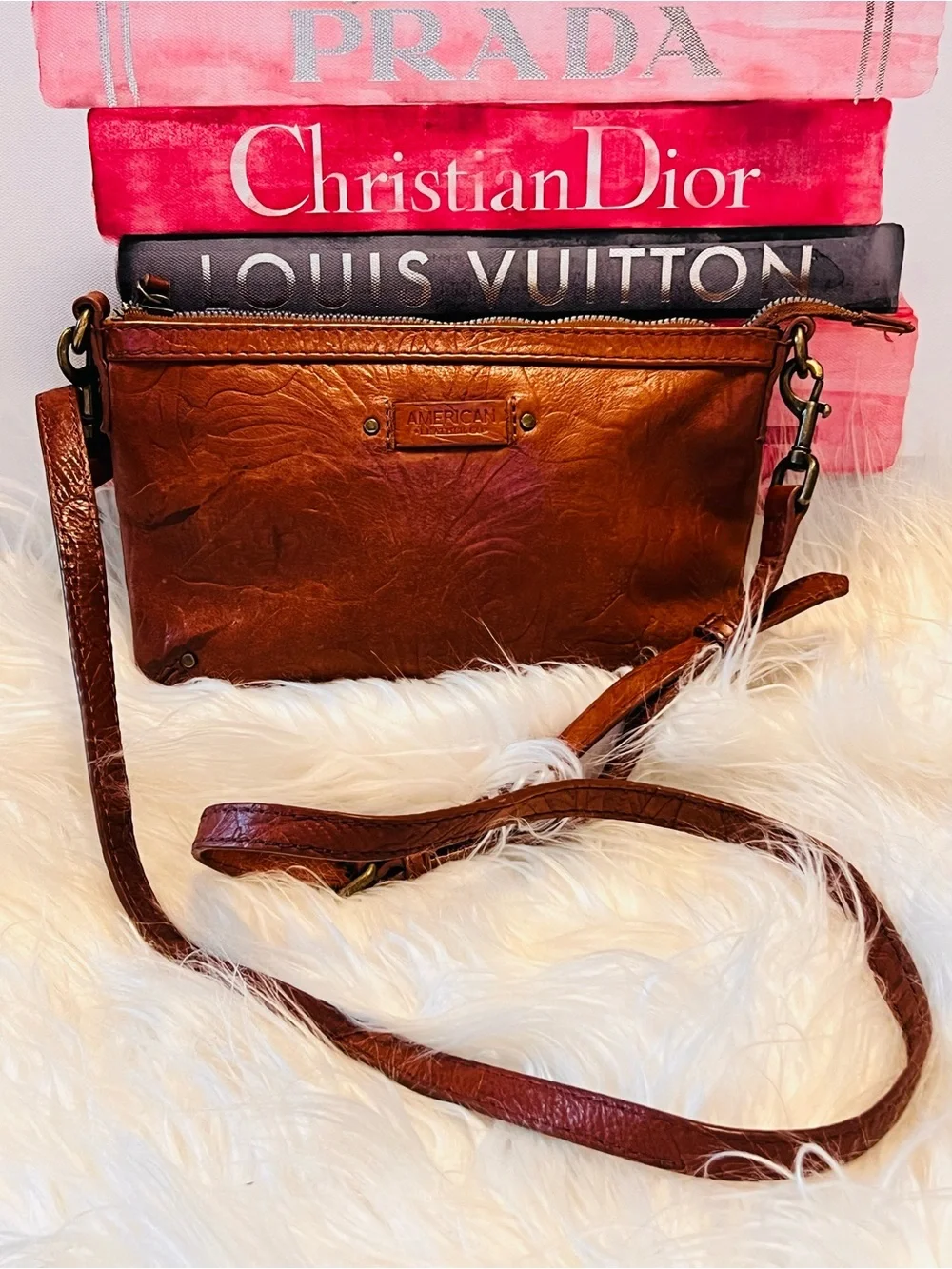 American leather Vintage-Inspired Brown Crossbody Bag by Merona
